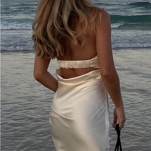 Cream Silky Maxi Dress, Back Cutout NWT